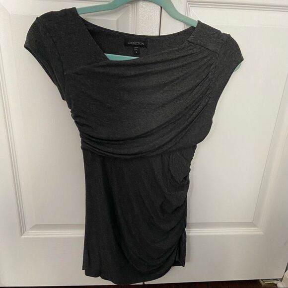 Collection Maternity Dark Heather Gray Spandex Blend Short Sleeve Top - Small - Picture 1 of 8